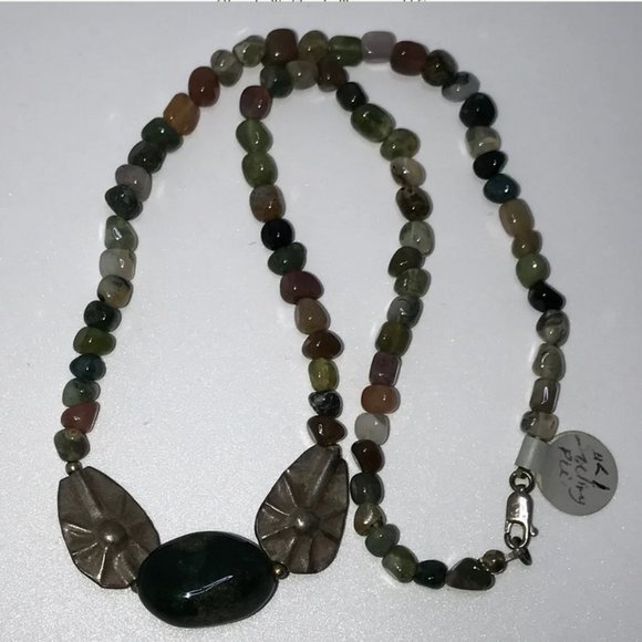 16" Agate and Silver Beaded Necklace - Picture 4 of 6